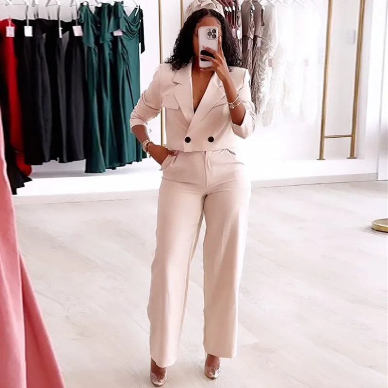 Women's Long Sleeve Two Piece Sets Wide Leg Pant Suit