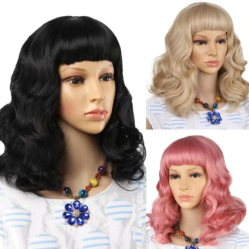 Straight Black Synthetic Wigs With Bangs Hair Bob Wig Heat Resistant