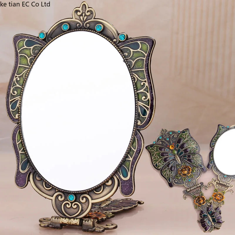 Russian Makeup Mirror Desktop Princess Portable Handle Folding Mirror