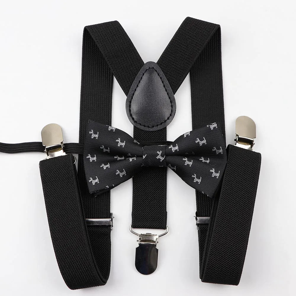 Polyester Y-Back Braces Two Colors Bow Tie Adjustable Elastic Kids