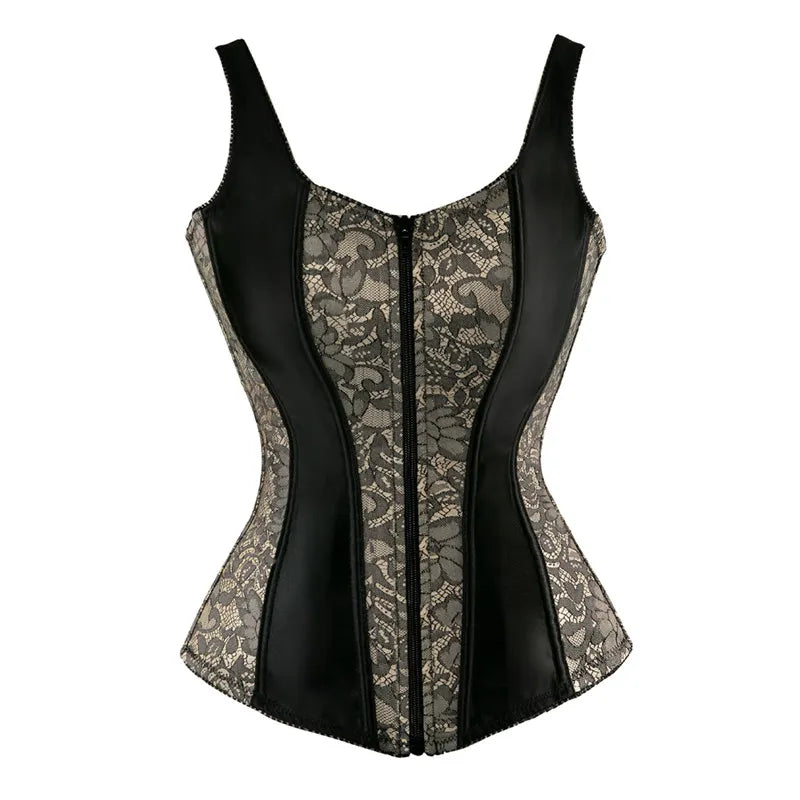 Womens Shoulder Straps Corset Overbust Top Jacquard Corset