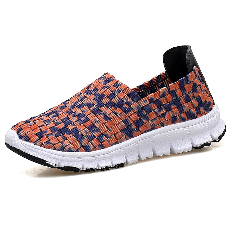 Women Flats Summer Casual Shoes Breathable Sneakers Female Woven Walking Shoes