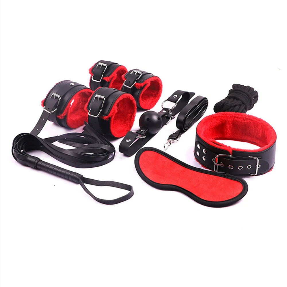 Sex Bondage Kit 7 Pcs Adult Games Set Handcuff Footcuff Whip Rope Blindfold