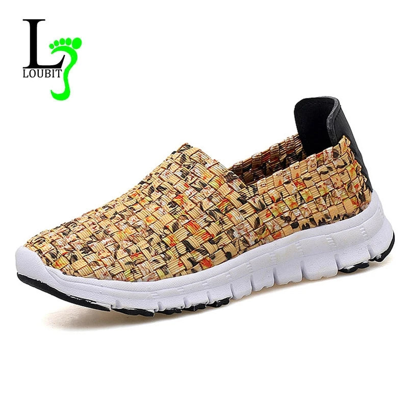 Women Flats Summer Casual Shoes Breathable Sneakers Female Woven Walking Shoes