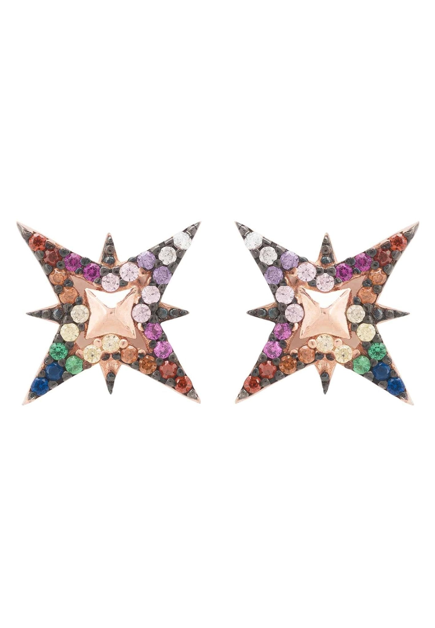 North Star Rainbow Stud Earrings Rosegold