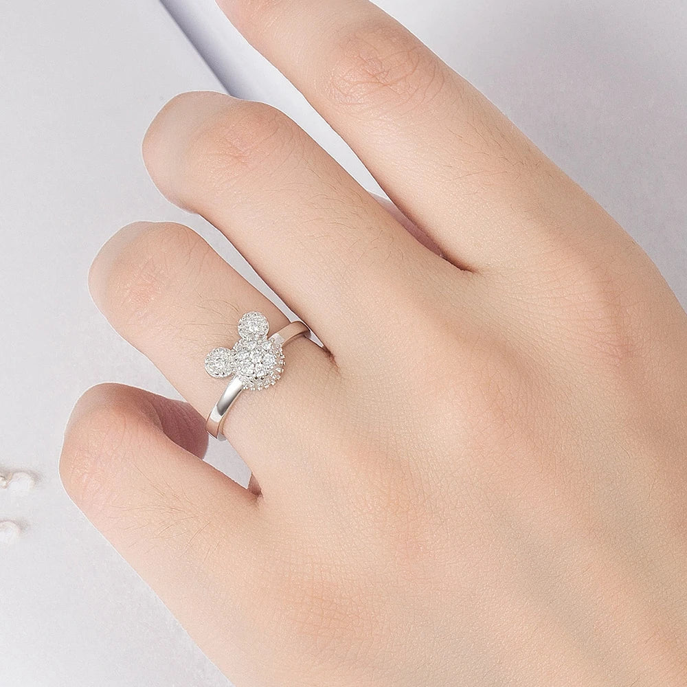 Silver Ring Women Matte Design Mickey Rings