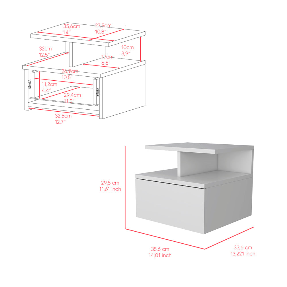 Nightstand Floating Flopini with 1-Drawer and Shelves -White