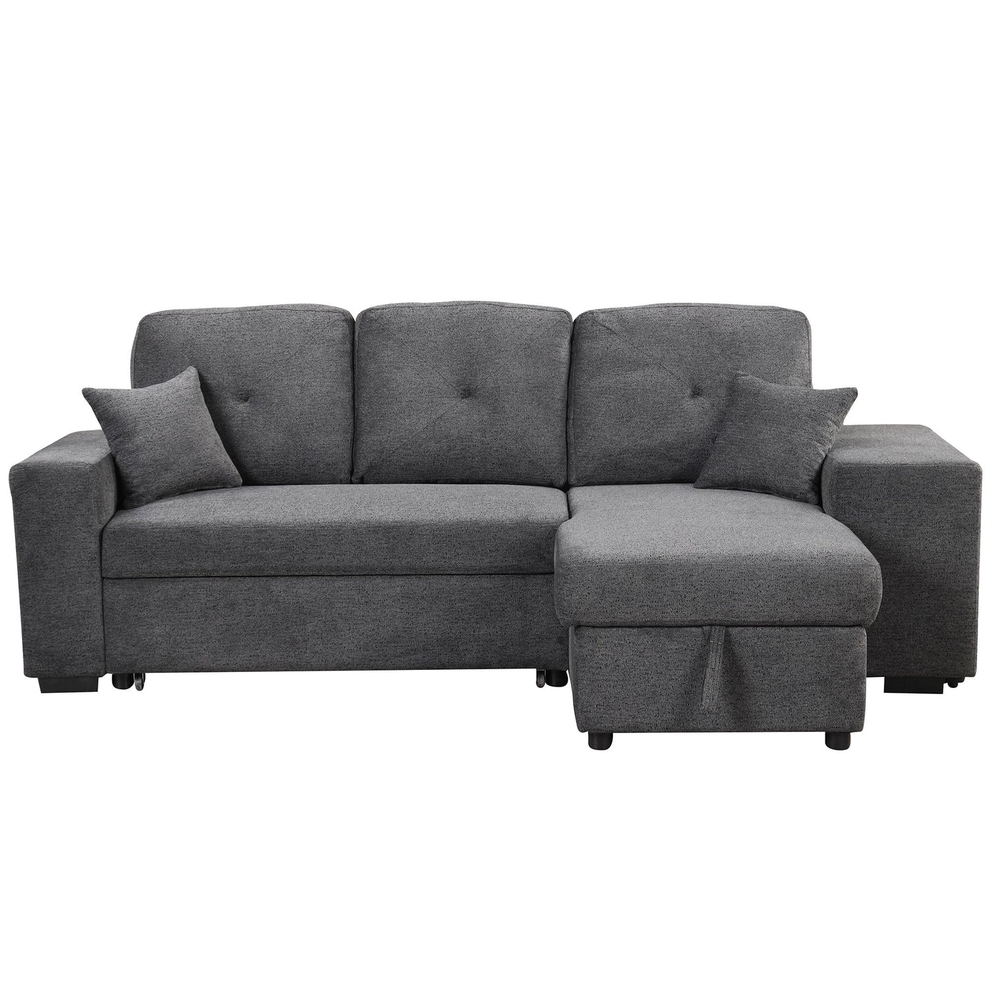 Reversible Sleeper Sectional Sofa Bed With Side Shelf and 2 Stools