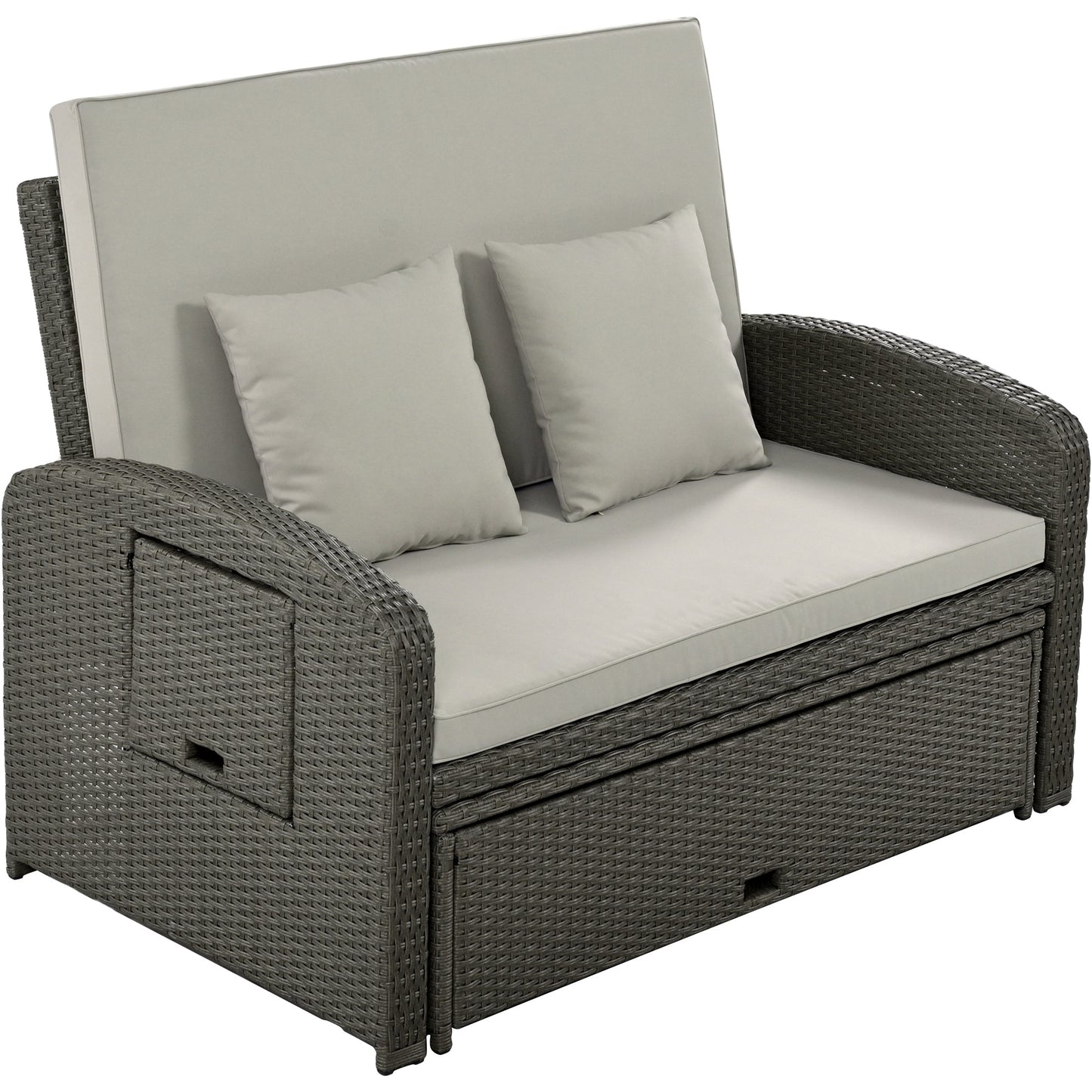 PE Wicker Rattan Double Chaise Lounge, 2-Person Reclining Daybed