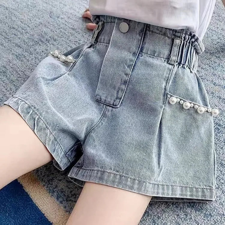 V-Tree Girls Denim Shorts Teenage Girl Summer Lace Pants