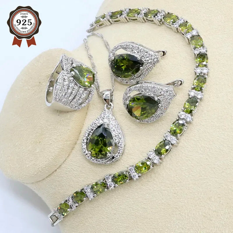 New Green Peridot Zircon SilverJewelry Set