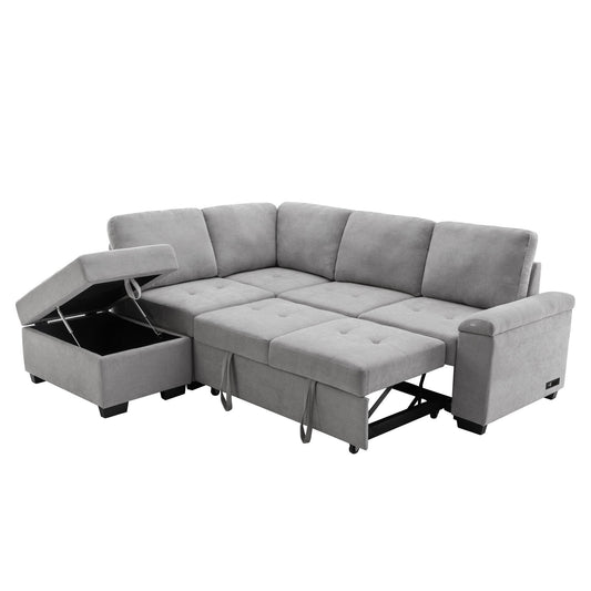 Sleeper Sectional Sofa, L-Shape Corner Couch Sofa-Bed With Storage Ottoman