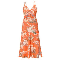 Sexy Slit Printed Beach Dress Summer Strap Sundress Floral Dress