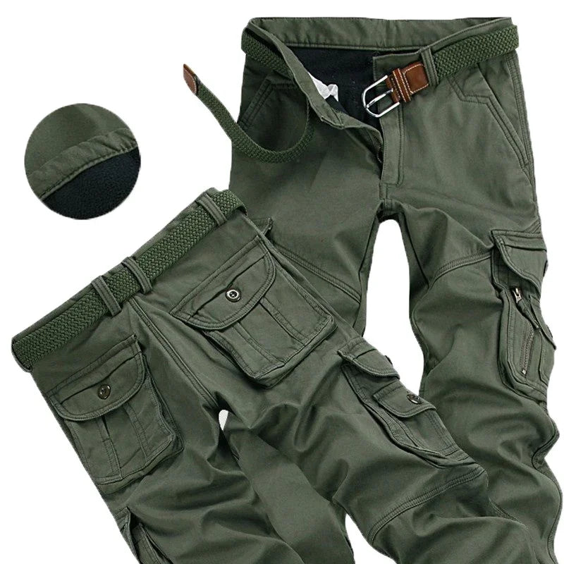 Men's Winter Pant Thick Warm Cargo Pant Casual Fleece Pocket Fur Trouser