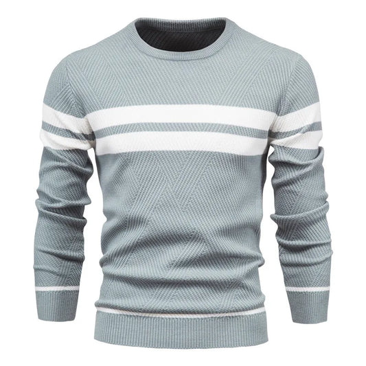 Pullover Men's Sweater O-Neck Patchwork Long Sleeve wool