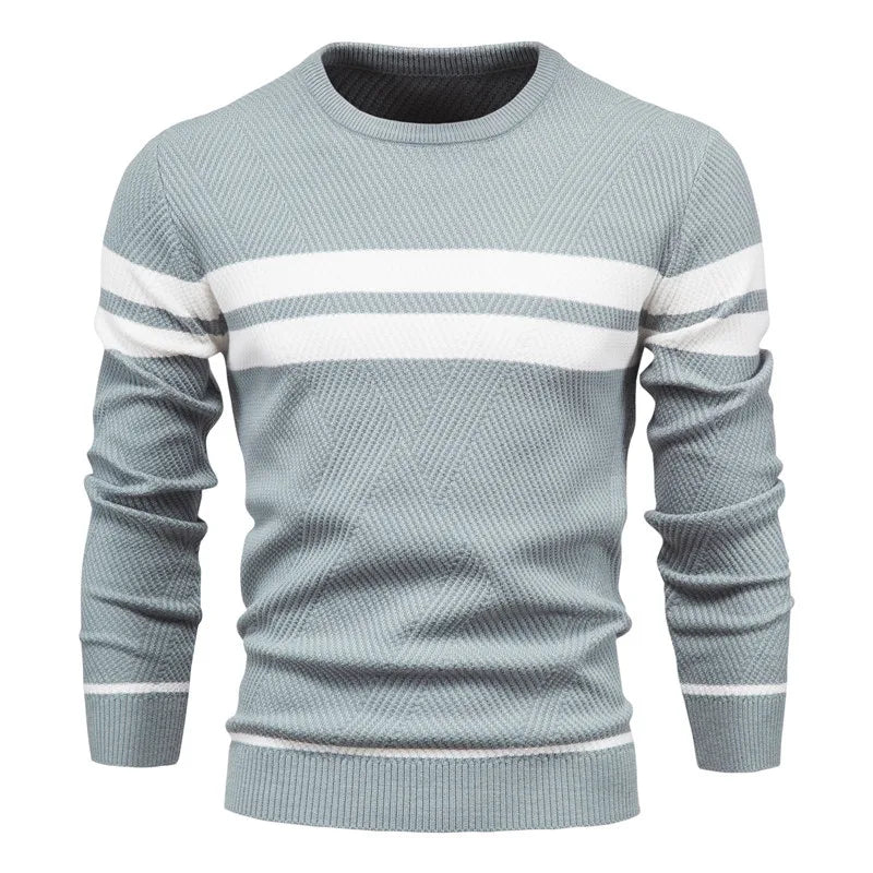 Pullover Men's Sweater O-Neck Patchwork Long Sleeve wool