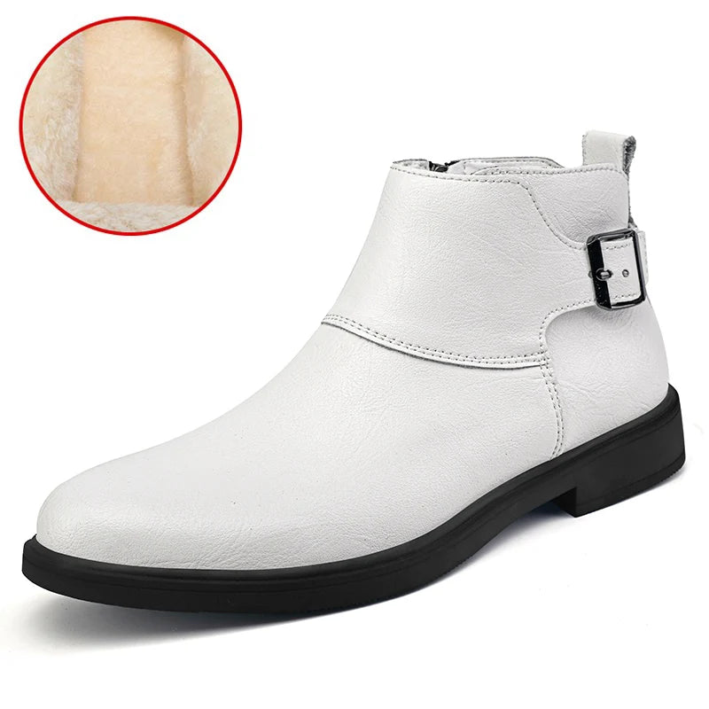 Pointed Toe Zipper-Up Men Chelsea Boots Leather Boots Size 37-48