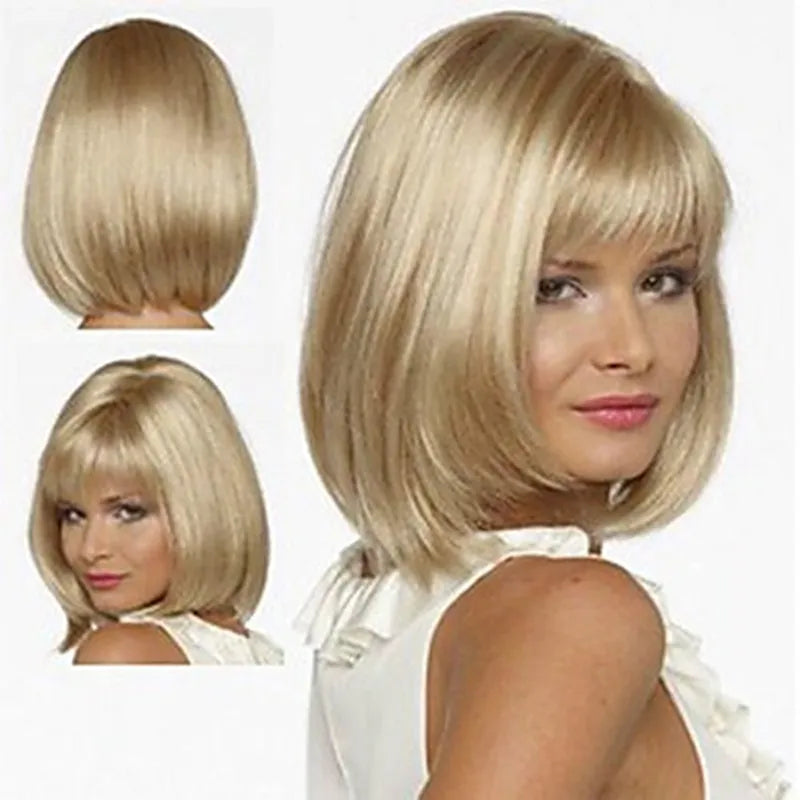 Women Synthetic  Wigs Short Straight Bob Hairstyle Blonde HighLights