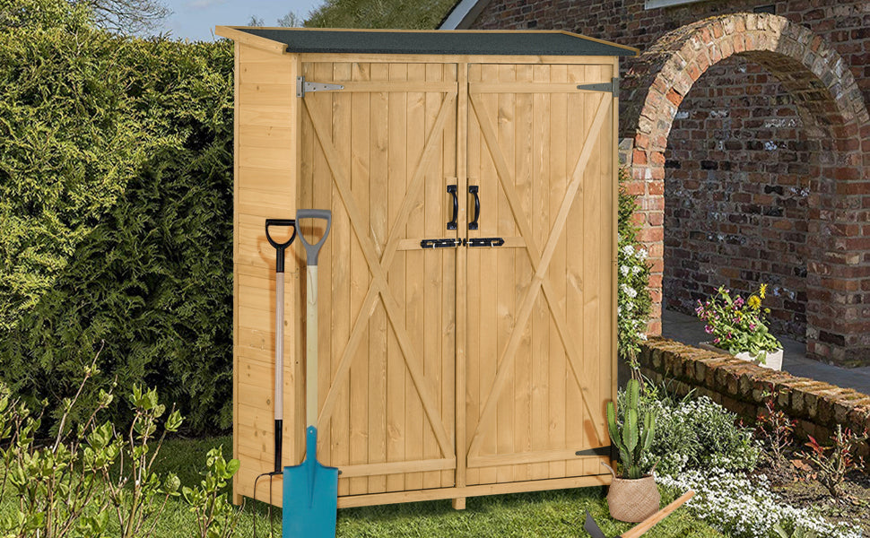 Outdoor 5.3ft Hx4.6ft L Wood Storage Shed Tool Organizer,Garden Shed