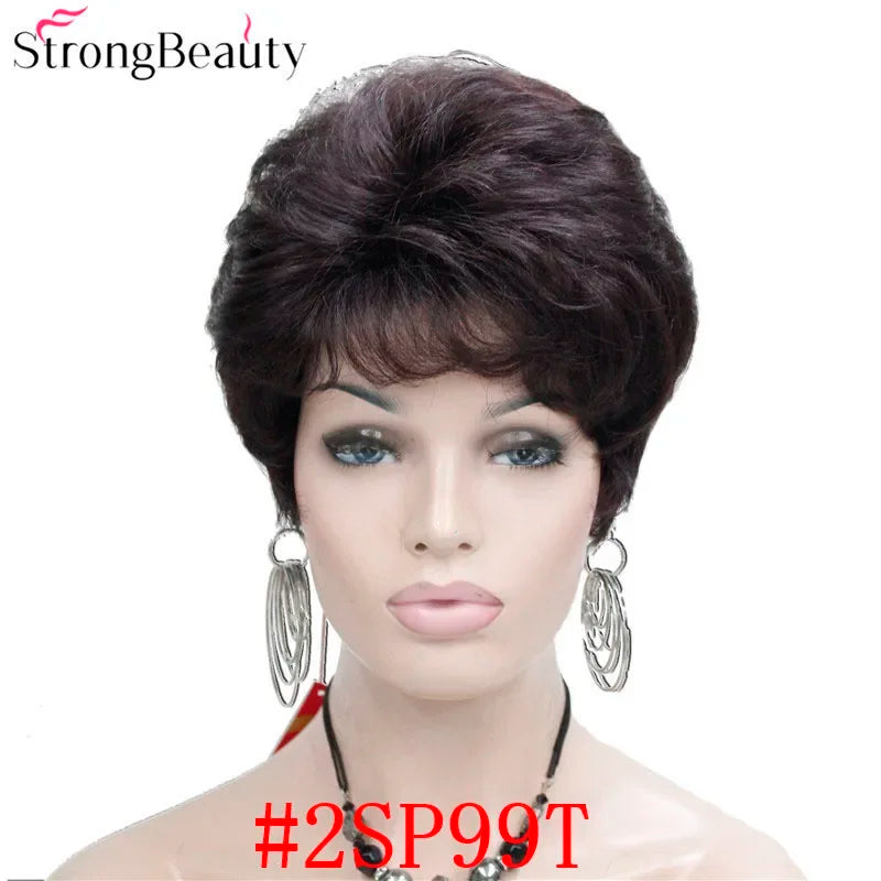 Synthetic Short Straight Hair Puffy Natural Blonde/Silver Grey Wigs With Bangs