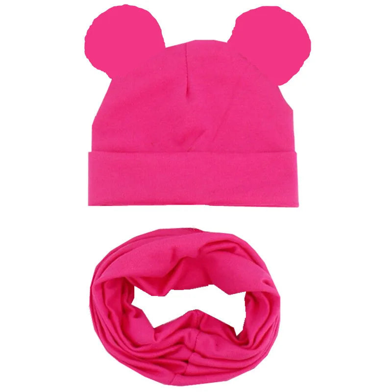 New Cotton Children Hat Scarf Set Children's Lovely Ears Caps Beanies