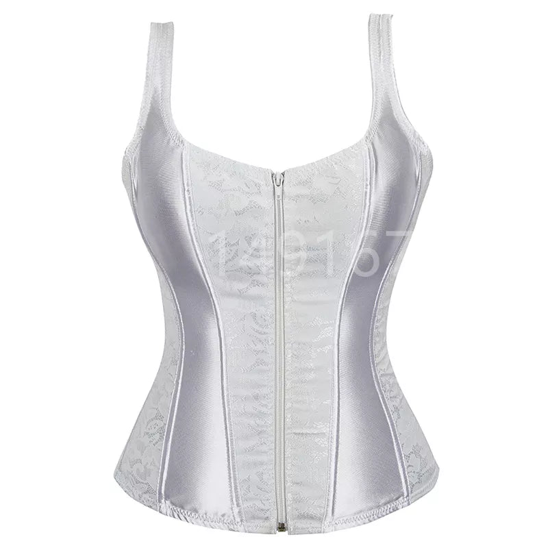 Womens Shoulder Straps Corset Overbust Top Jacquard Corset