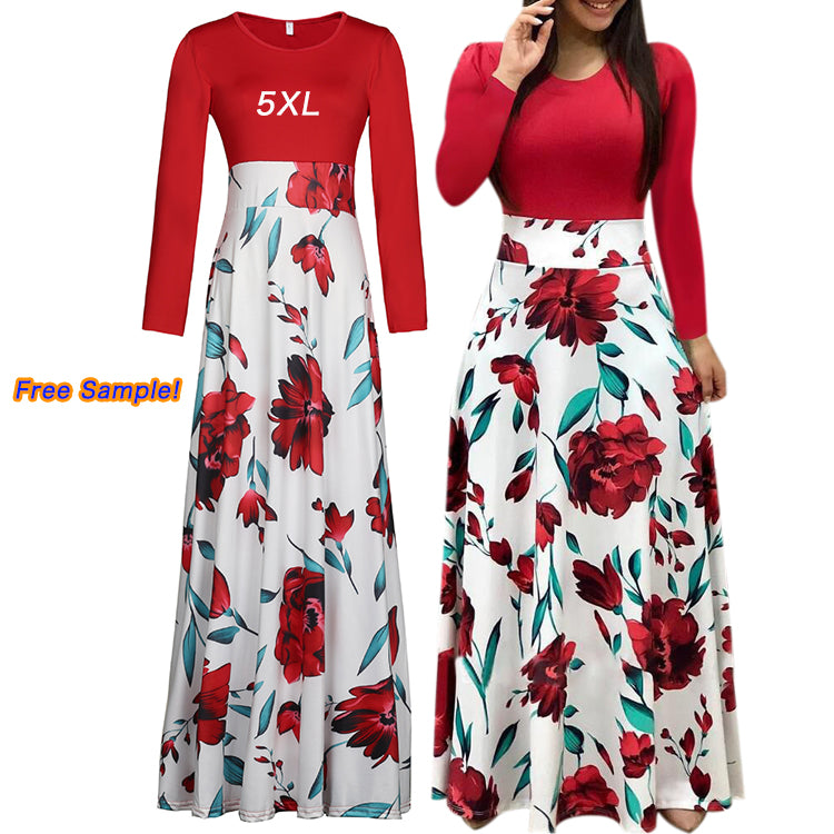 Women's Dresses Female Fashion Long Sleeve Maxi Floral Dress