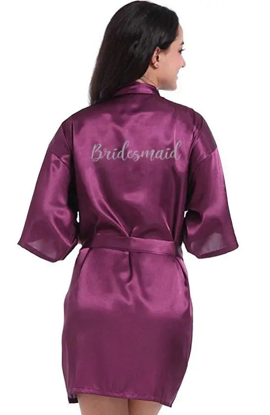 New Purple Robe Silver Writing Kimono Bridesmaid Satin Robe