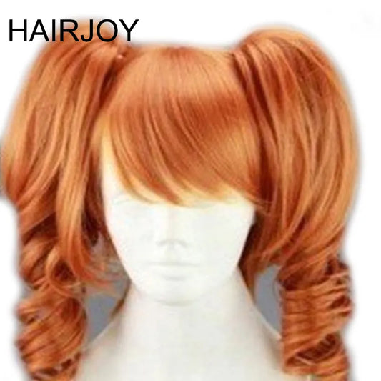 Orange Cosplay Wig Heat Resistant Party Synthetic Wigs 2 Clip on Ponytail