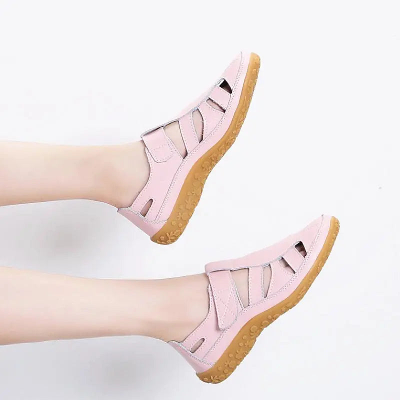 Split Leather Flat Sandals Women Fashion Summer Shoes Anti-Slip Soft Sole shoes