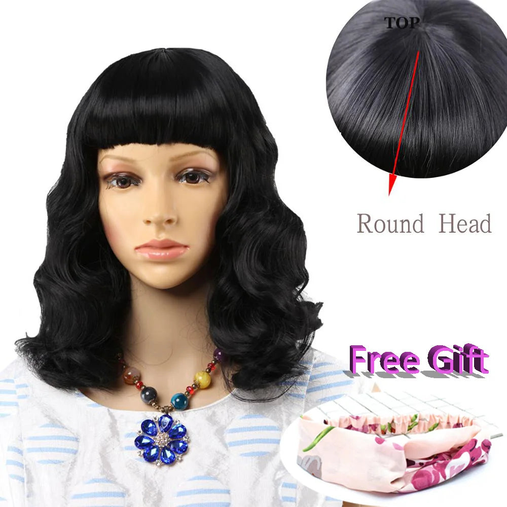 Straight Black Synthetic Wigs With Bangs Hair Bob Wig Heat Resistant