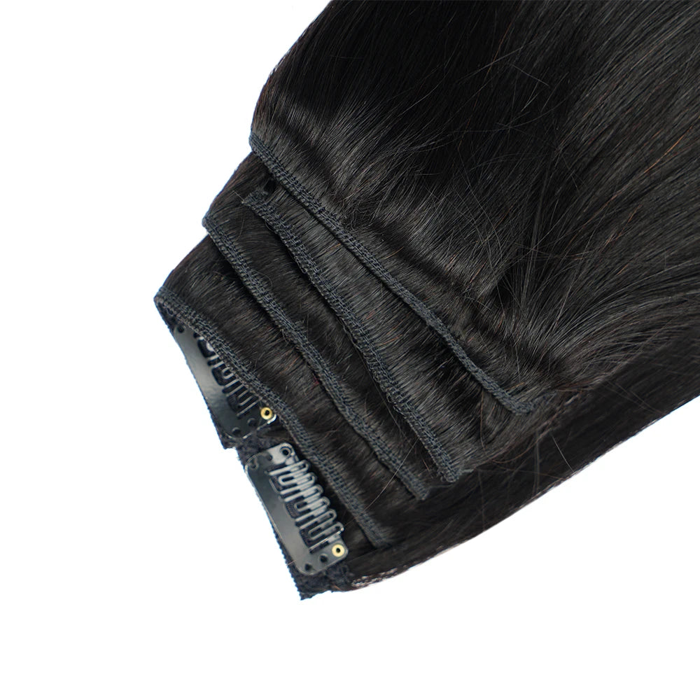 Short Double Weft Clip in Human Hair Extensions Thick Straight Hair Clip