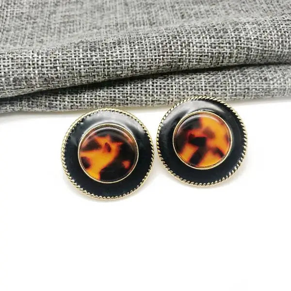 Round Pearl Black Enamel Cute Fashion Clip Earrings Statement Ear Jewelry