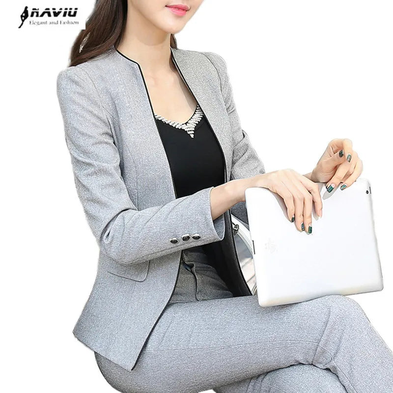 Two Pieces Set Slim  Blazer and Trousers Office Business Suit