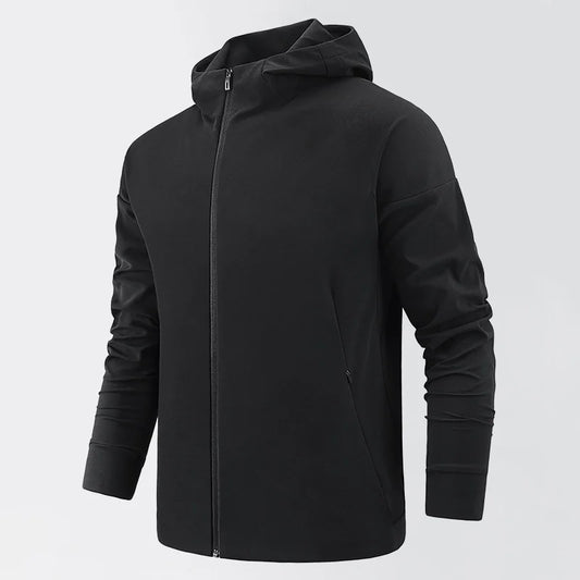 Zip Up Hooded Sportswear Men's Sportswear Plain Black Training Wear