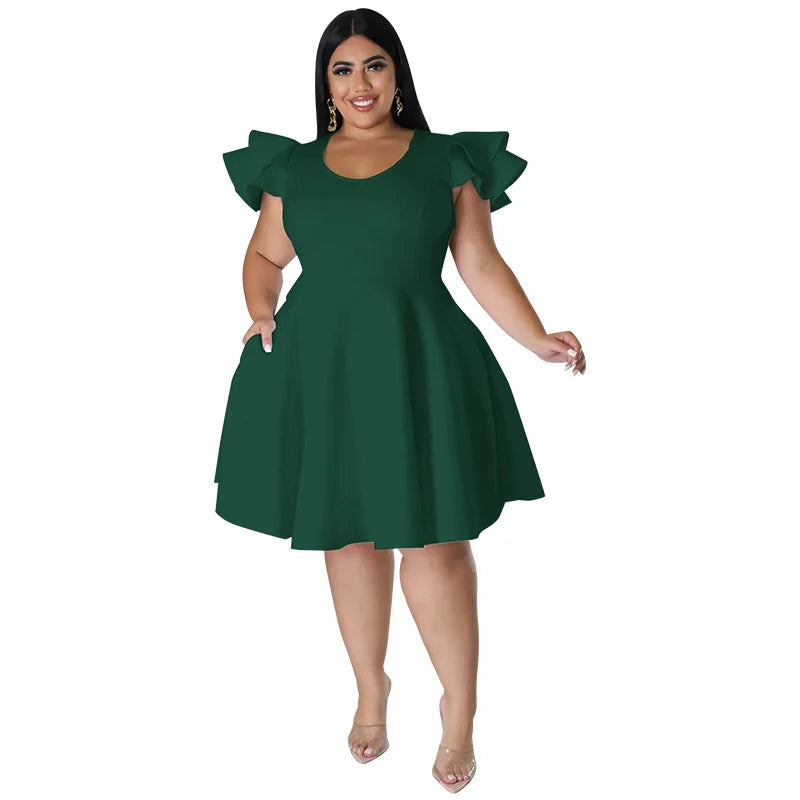 Women's Clothing Plus Size Dresses Ruffled Short Sleeved Evening Dress