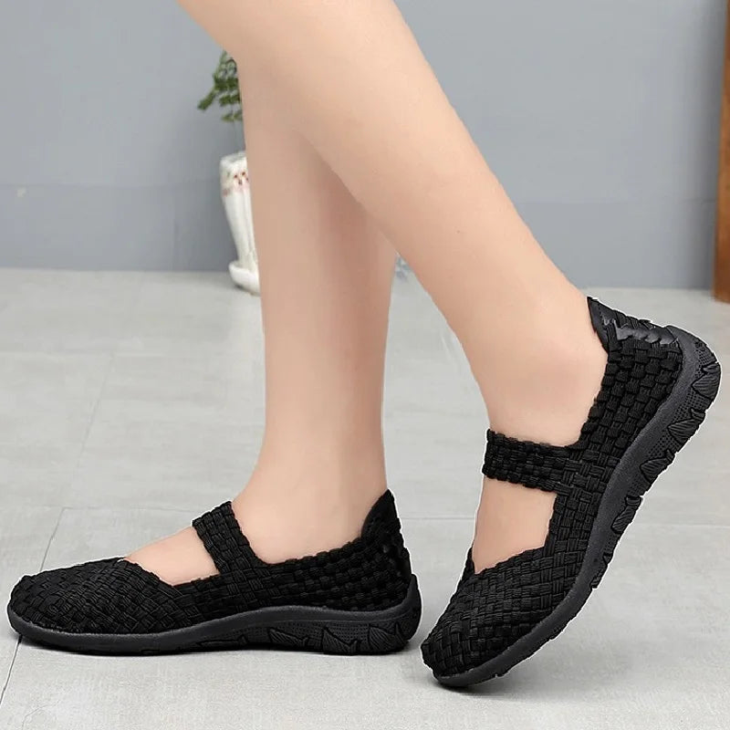 Womens Flats Shoes Slip on Fashion Woven Sneakers Casual Breathable Shoes