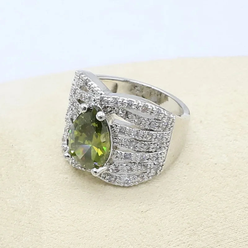 New Green Peridot Zircon SilverJewelry Set