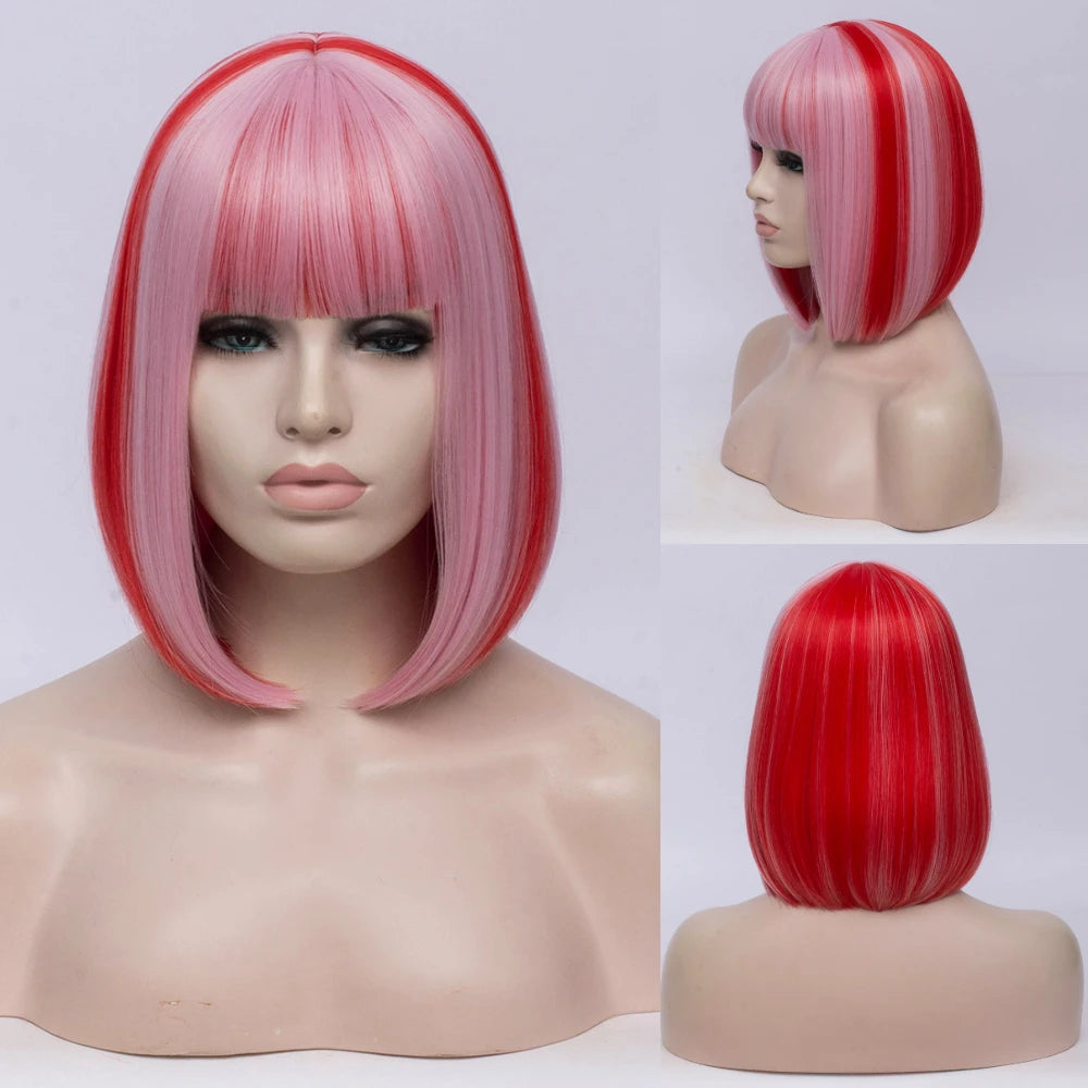 Synthetic Straight Short Bob Wigs With Bangs