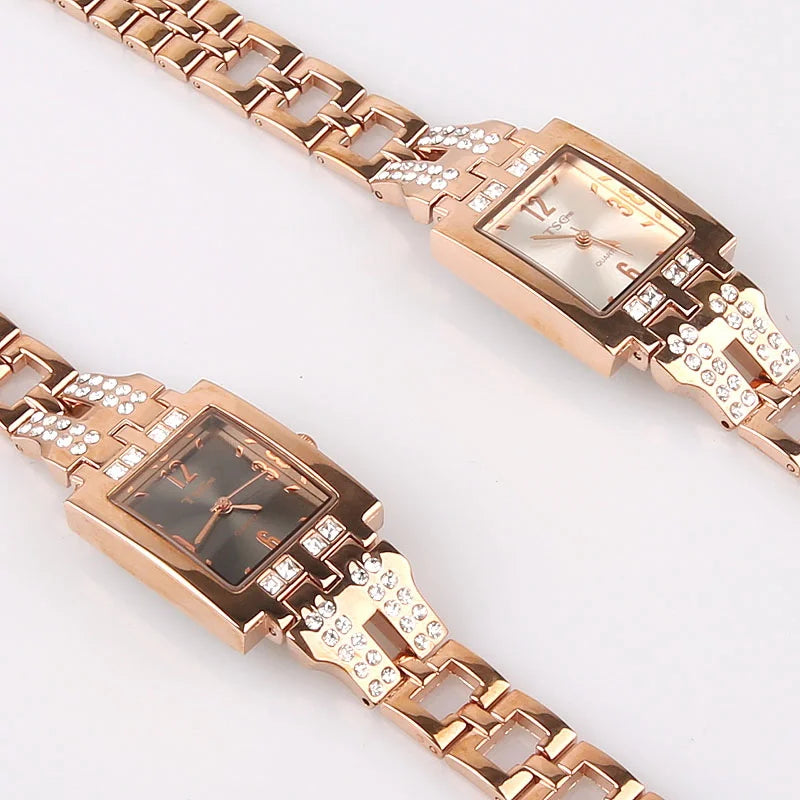 Women Office Ladies Rose Gold Stainless Steel Quartz Wristwatch