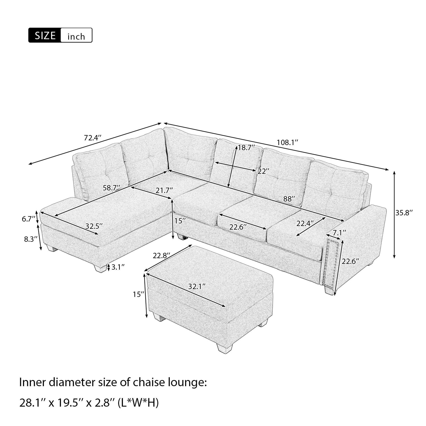 Reversible Sectional Sofa Space L Shaped