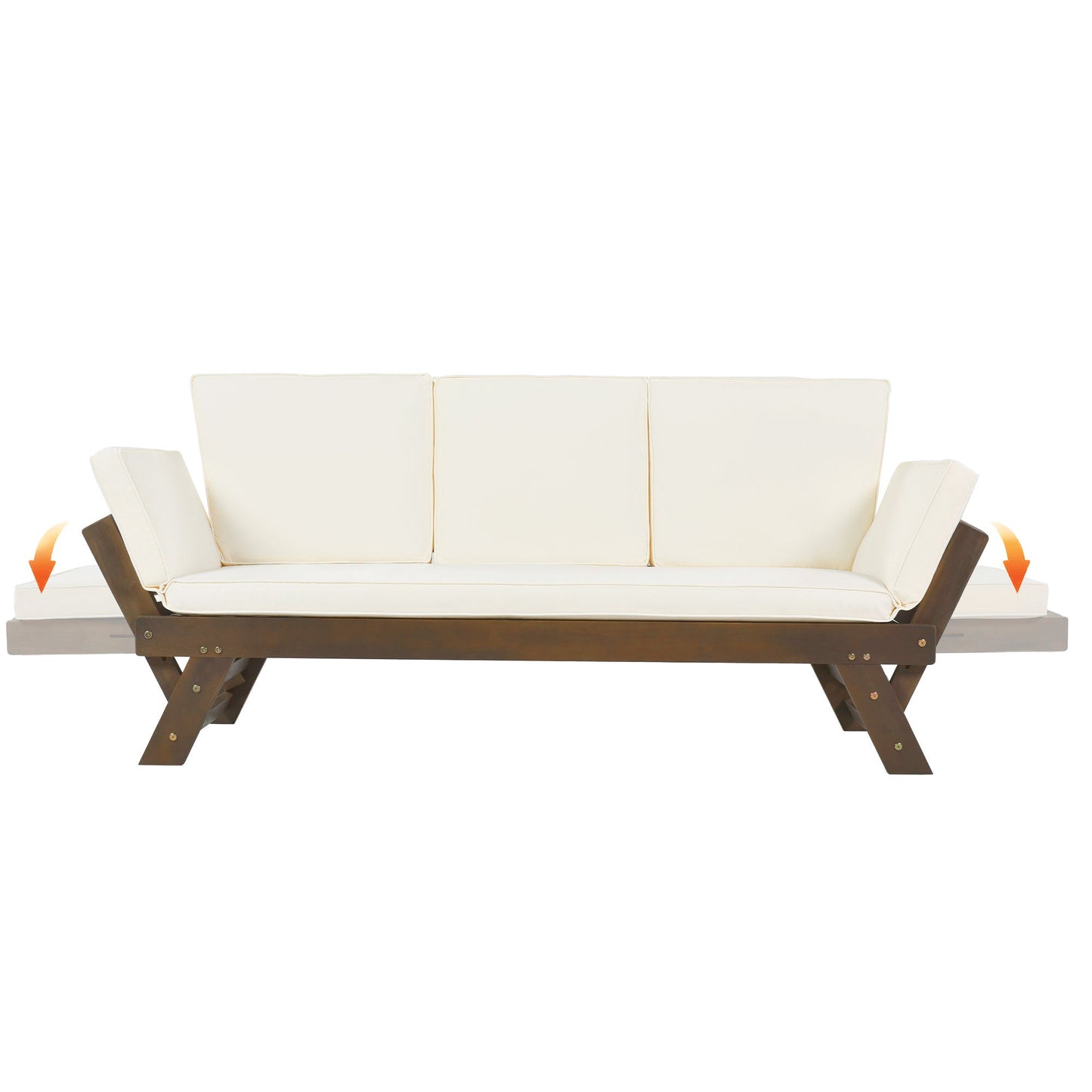 Outdoor Adjustable Patio Wooden Daybed Sofa Chaise Lounge With Cushions