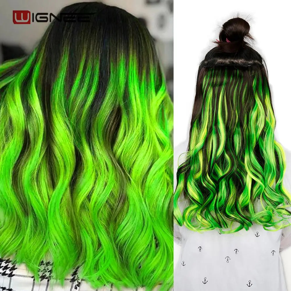 One Piece Synthetic Hair Extension Long Wave Glueless fiber Half Wig