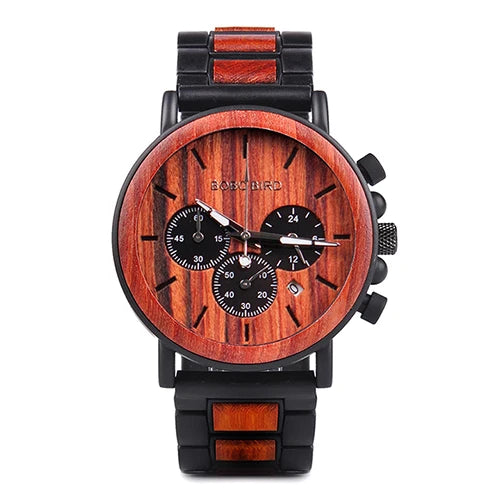 Wood and Stainless Steel Watches Luminous Hands Stop Clock