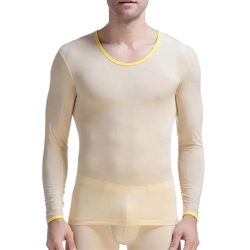 Men's Undershirt Thermal Super Thin Men Ice Silk Underwear Sheer T Shirts