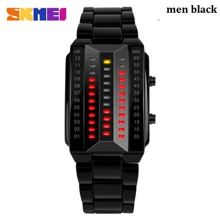 Waterproof Men Stainless Steel Red Binary LED Electronic Display Sport Watches