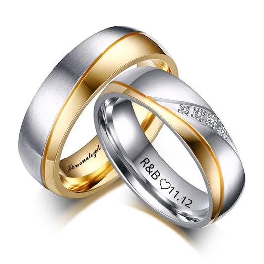 Personalized Name Promised Wedding Rings Steel Engagement Party Gifts