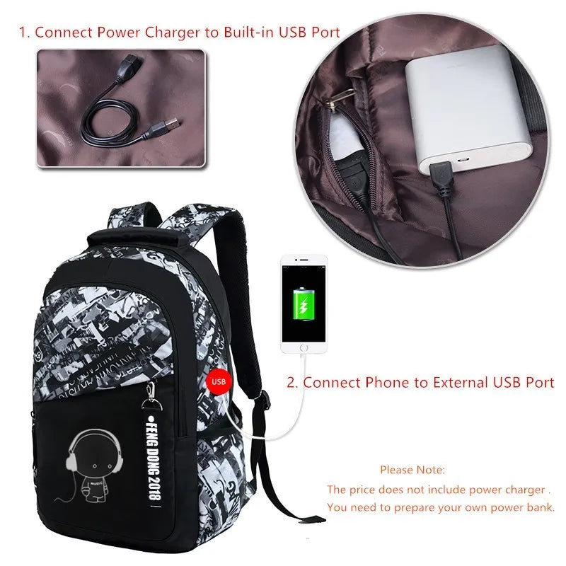 Waterproof Large Backpack for Teenagers Student Chest Bag Set