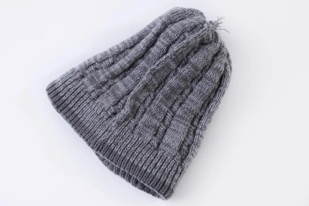 Thick Knitted Warm Earflap Cuff Beanie Hats With Pom