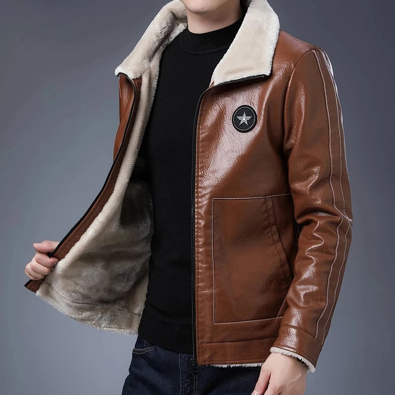 Men's Leather Jackets Jacket Biker Leather Coats Fleece Thick Winter Mens